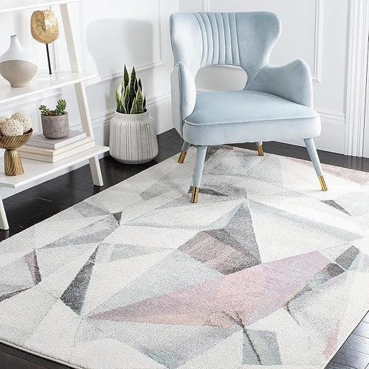 SAFAVIEH Porcello Collection Accent Rug - 2'7" x 5', Ivory & Pink, Modern Abstract Design, Non-Shedding & Easy Care, Ideal for High Traffic Areas in Entryway, Living Room, Bedroom (PRL6940A)