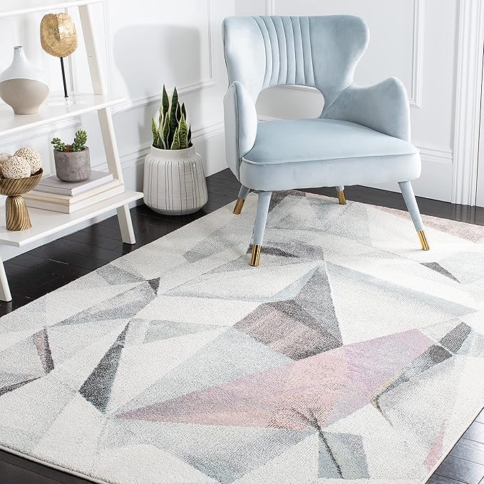 SAFAVIEH Porcello Collection Accent Rug - 2'7" x 5', Ivory & Pink, Modern Abstract Design, Non-Shedding & Easy Care, Ideal for High Traffic Areas in Entryway, Living Room, Bedroom (PRL6940A)