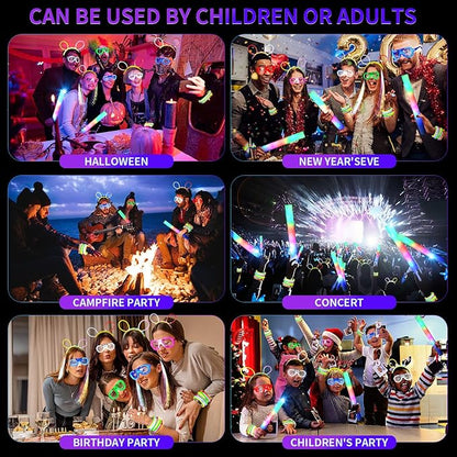 272 PCs Glow Party Supplies, 24 Foam Glow Sticks, 24 LED Glasses and 200 Glow Sticks ＆ Bracelets, 12 Glow sticks headband 12 Fiber Optic Hair Light，Glow Neon Party Favors for Wedding, Concert, Raves