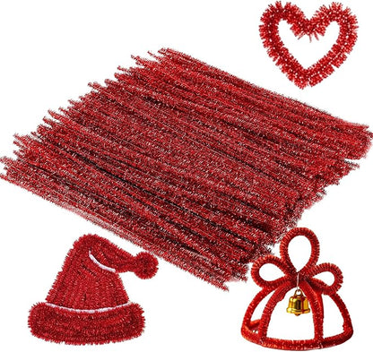 Caydo 200 Pieces Glitter Red Pipe Cleaners,Thick Fluffy Chenille Stems, Pipe Cleaner Crafts for Arts & Crafts, Perfect for Making Animals, Flowers, and Mother's Day Decorations