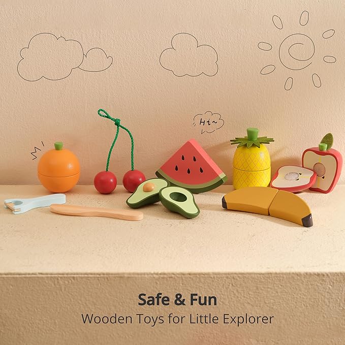 PairPear Wooden Toys Play Food Sets for Kids Kitchen, Kids Toy Food Cutting Vegetables Set for Toddlers 3+ Years Old, Pretend Food Play Kitchen Accessories for Girls and Boys
