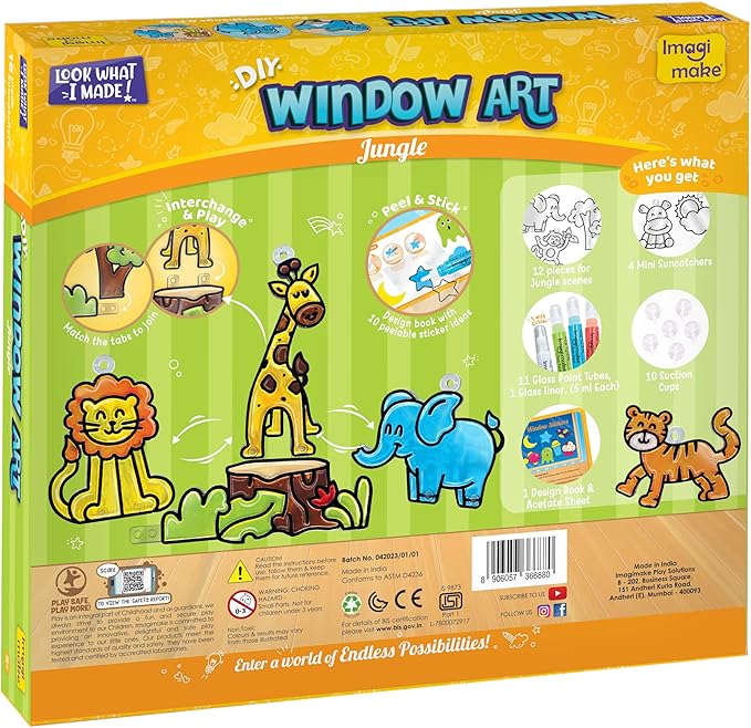 Imagimake Window Art Jungle Suncatcher Kit | Kids Crafts Supplies | Girls Toys Age 6-8 | Arts and Crafts for Kids Ages 8-12 | Creative Fun Craft Kit | Gifts for 5 Year Old Boys & Girls