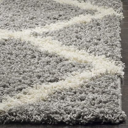SAFAVIEH Dallas Shag Collection 2'3" x 6' Grey/Ivory SGDS257G Trellis Non-Shedding Living Room Bedroom Dining Room Entryway Plush 1.5-inch Thick Runner Rug