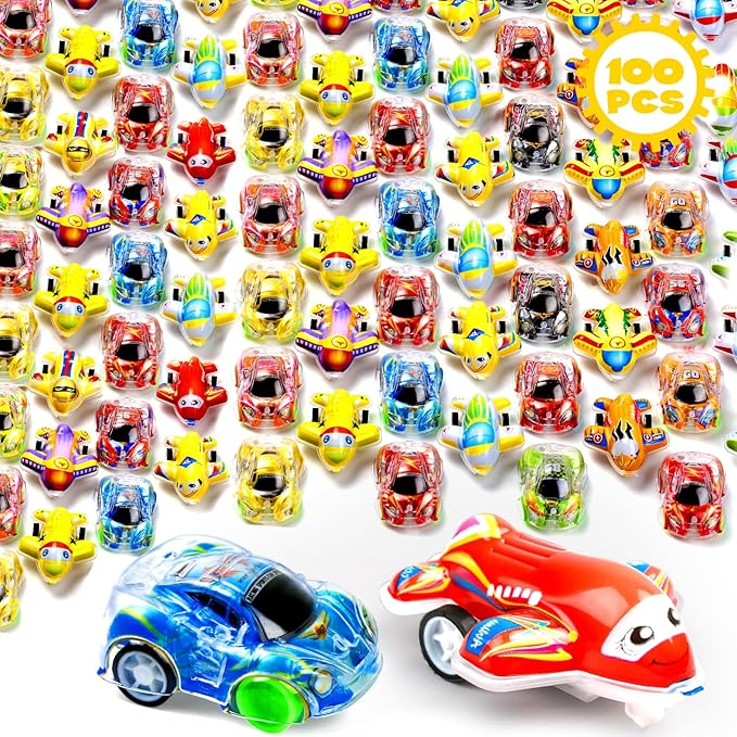 Buauty 100 Pcs Toy Cars Mini Pull Back Cars, Party Favors for Kids, Small Racing Car Carnival Prizes Classroom Rewards, Pinata Stocking Goodie Bag Stuffers Birthday Toys for Girls Boys Toddler