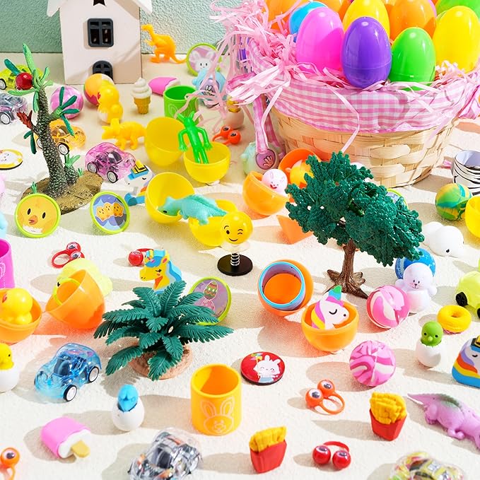JOYIN 160 PCS Prefilled Easter Eggs with Assorted Toys, Stuffed Egg Hunt Supplies, Basket Stuffers Fillers, Classroom Prizes, Party Favors