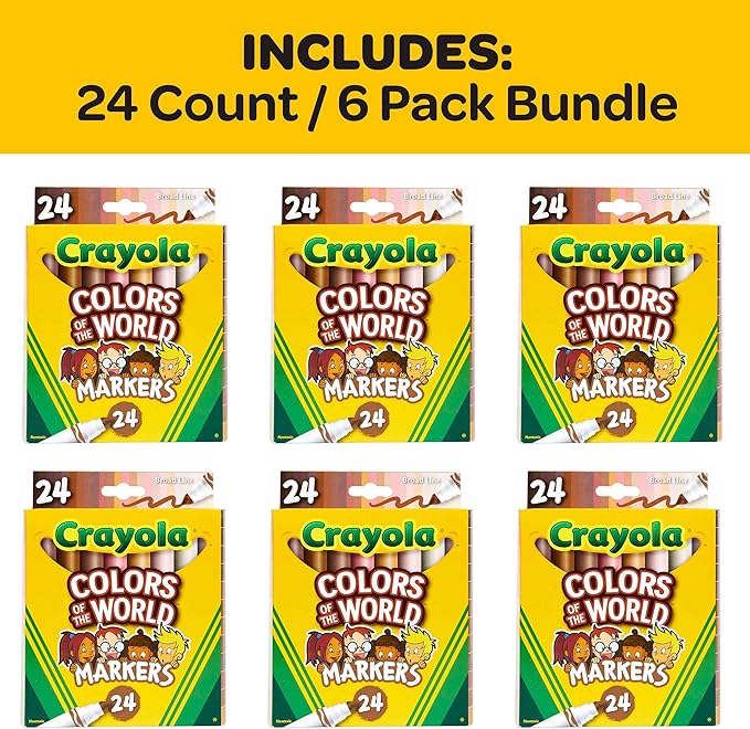 Crayola Colors of the World Markers - 6 Pack (24ct), Bulk Skin Tone Marker Set for Kids, Art Marker, Classroom Must Have, Ages 3+