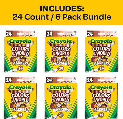 Crayola Colors of the World Markers - 6 Pack (24ct), Bulk Skin Tone Marker Set for Kids, Art Marker, Classroom Must Have, Ages 3+