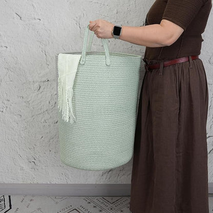 XUANGUO Cotton Rope Laundry Basket Hamper for Clothes Woven Storage Basket for Living Room Bedroom Boho Tall Rope Baskets for Blanket Toys Pillow Towels Baby Nursery Hamper Bin green Large