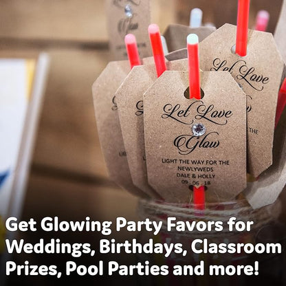 PartySticks Red Glow Sticks Party Supplies 100pk - 8 Inch Glow in The Dark Light Up Sticks Party Favors, Glow Party Decorations, Neon Party Glow Necklaces and Glow Bracelets with Connectors