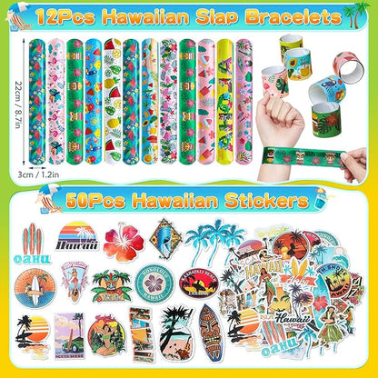 122Pcs Hawaiian Party Favors Summer Pool Beach Birthday Party Supplies Straw Stamp Bracelet Tattoo Sticker Keychain Pinata Goodie Bag Toy Gift Prize Filler Stuffer Kids Tropical Luau Party Supplies