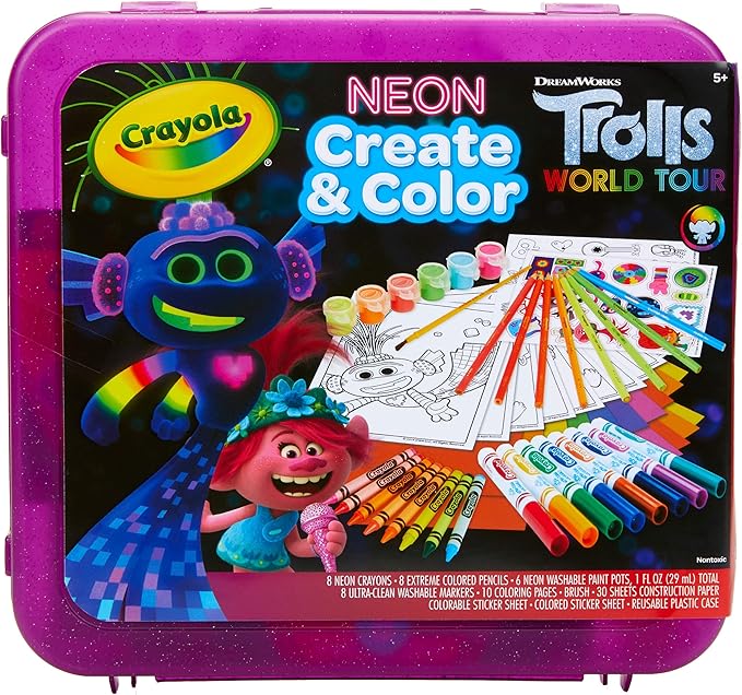 Crayola Trolls World Tour, Neon Create & Color Art Set, Over 70 Art Supplies, Gift for Kids, 5, 6, 7, 8