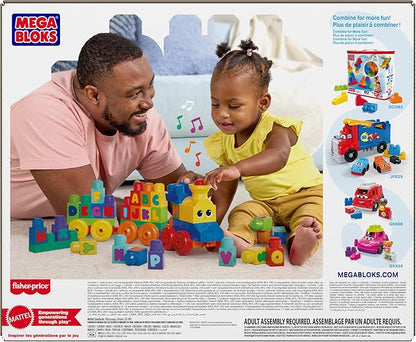 MEGA BLOKS First Builders Toddler Building Blocks Toy Set, ABC Musical Train with 50 Pieces, Music and Sounds, Ages 1+ Years