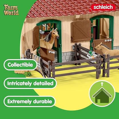 Schleich Horse Barn and Stable Playset - Award-Winning Riding Center 96 Piece Set, 2 Pony Toys, Rider Figurine, and Farm Accessories, for Girls and Boys 3 Years Old and Above