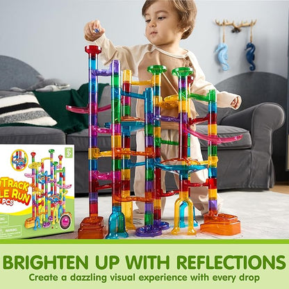 JOYIN 137Pcs Glowing Marble Run - Construction Building Blocks Toys with 15 Glow in The Dark Plastic Marbles, STEM Toy Presents for Boys and Girls