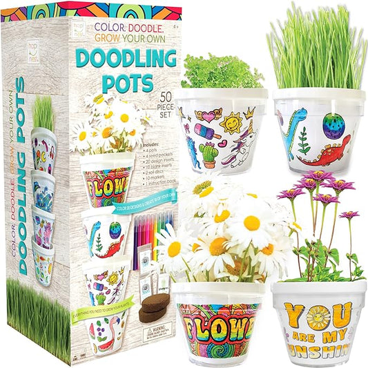 Hapinest Doodling Flower Pots & Garden Kit for Kids, Plant Growing Kit, Kids Gardening Set Easter Basket Stuffers, Girls Boys Kids Arts and Crafts Gifts Ages 4 5 6 7 8 9 10 11 12 Years Old & Up