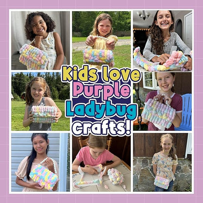 PURPLE LADYBUG Make Your Own Pom Pom Purse Kit – Arts and Crafts for Kids Ages 6-8, Girl Gift Ideas for Ages 6-10, Birthday or Easter Gifts for Girls