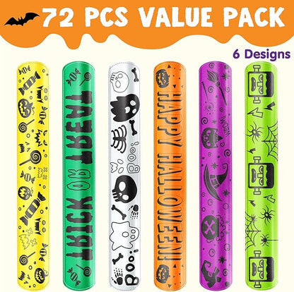 JOYIN 72 Pcs Halloween Slap Bracelets, Reflective Slap Bracelets Bulk for Kids Gifts, Friendship Bracelets for Halloween Goodie Bag Fillers, Halloween Party Favors School Classroom Game Prizes
