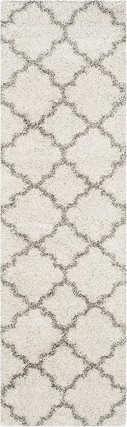 SAFAVIEH Hudson Shag Collection Runner Rug - 2'3" x 8', Ivory & Grey, Moroccan Trellis Design, Non-Shedding & Easy Care, 2-inch Thick Ideal for High Traffic Areas in Living Room, Bedroom (SGH282A)