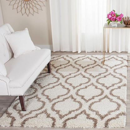 SAFAVIEH Hudson Shag Collection Area Rug - 9' x 12', Ivory & Grey, Moroccan Design, Non-Shedding & Easy Care, 2-inch Thick Ideal for High Traffic Areas in Living Room, Bedroom (SGH284A)