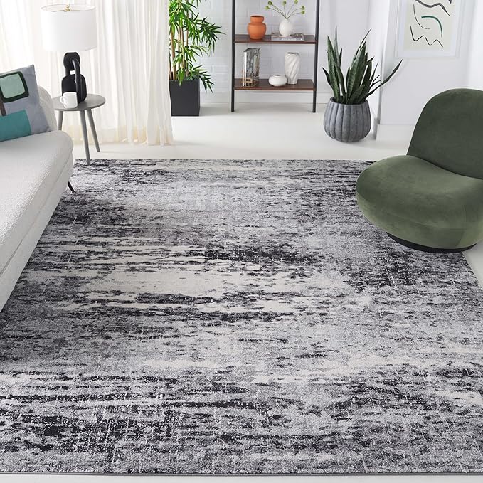 SAFAVIEH Evoke Collection 9' x 12' Ivory / Dark Grey EVK272G Modern Abstract Non-Shedding Living Room Bedroom Dining Home Office Area Rug