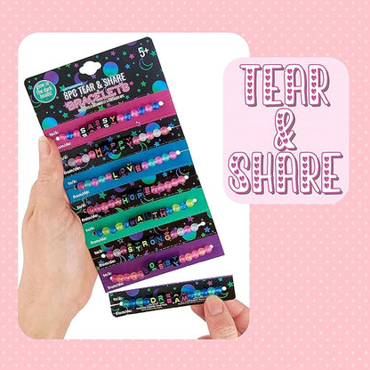 Expressions 16pc Tear & Share Bracelets w/ GLOW IN THE DARK Beads - Novelty Message Bracelets To Share With Friends, Colorful Letter Beaded Bracelets, Shareable Party Favor Jewelry For Kids And Teens