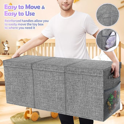 Mabahoo Extra Large Toy Box Chest with Lids, Collapsible Sturdy Kids Toy Storage Organizer Boxes for Boys Girls, 40"x14"x16", Toybox Storage Bins Basket for Living Room, Bedroom, Nursery, Gray