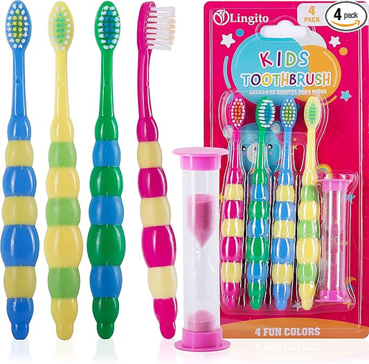 Kids Toothbrush, Toddler Toothbrush, Kids Toothbrush Pack, Toddler Toothbrush Age 2-4, Kids Tooth Brush, Kids Travel Toothbrush for Tiny Hands Boys and Girls Soft Toothbrush Kids (4 Pack - With Timer)