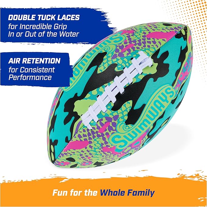 SwimWays Hydro Waterproof Football, Outdoor Games for Adults and Kids, Swimming Pool Accessories and Pool Party Games,9.25 Inches, Blue