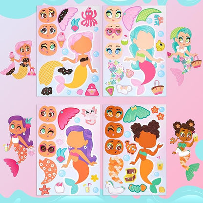 JOYIN 36 Pcs 9"x6" Mermaid Make a face Stickers for Kids, Make Your Own Mermaid Sticker Sheets, Party Favors Kids Crafts, Goodie Bags Stuffers, Classroom Rewards