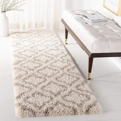 SAFAVIEH Hudson Shag Collection Runner Rug - 2'3" x 6', Ivory & Beige, Moroccan Design, Non-Shedding & Easy Care, 2-inch Thick Ideal for High Traffic Areas in Living Room, Bedroom (SGH284D)