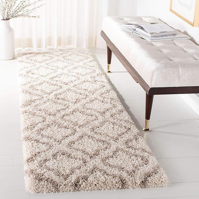 SAFAVIEH Hudson Shag Collection Runner Rug - 2'3" x 12', Ivory & Beige, Moroccan Design, Non-Shedding & Easy Care, 2-inch Thick Ideal for High Traffic Areas in Living Room, Bedroom (SGH284D)
