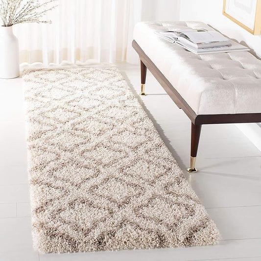 SAFAVIEH Hudson Shag Collection Runner Rug - 2'3" x 12', Ivory & Beige, Moroccan Design, Non-Shedding & Easy Care, 2-inch Thick Ideal for High Traffic Areas in Living Room, Bedroom (SGH284D)
