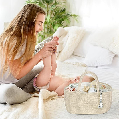 XUANGUO Large Baby Diaper Caddy Organizer for Girl Boy Rope Nursery Storage Bin Basket Portable Holder Tote Bag for Changing Table Car Travel Baby Shower Gifts Oatmeal