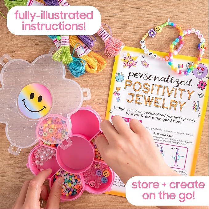 Just My Style Positivity Jewelry, Create Over 20 DIY Bracelets, Design Word Wear with ABC Beads, Friendship Bracelet Bead Kit for Kids Ages 6, 7, 8, 9, Make Your Own Meaningful Positivity Jewelry