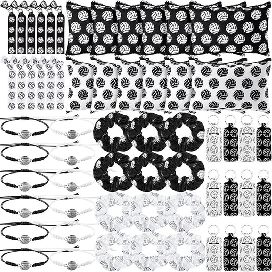 Nuogo 60 Pcs Volleyball Party Favors Gifts for Team Include 12 Volleyball Cosmetic Bag 12 Volleyball Keychains 12 Volleyball Hair Scrunchies 12 Volleyball Hair Ties 12 Volleyball Bracelets