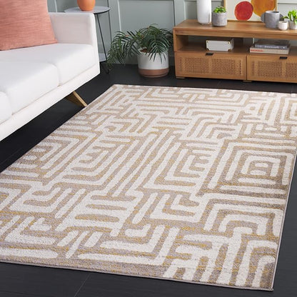 SAFAVIEH Amsterdam Collection Accent Rug - 4' x 6', Ivory & Mauve, Modern Abstract Design, Non-Shedding & Easy Care, Ideal for High Traffic Areas in Entryway, Living Room, Bedroom (AMS106A)