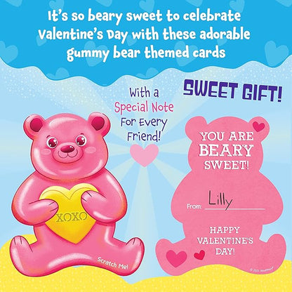 Peaceable Kingdom Valentines Cards for Kids Classroom, Set of 28 Valentines Day Gifts - Gummy Bear Scratch and Sniff Scented Candy Heart Valentines