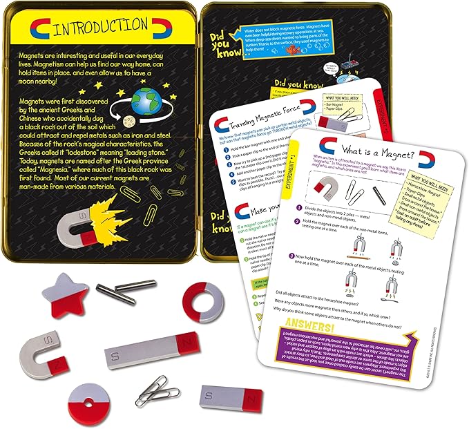 Bendon TS Shure Educational Magnetic Science Experiment Learning Tin with 8 Magnets and 5 Paper Clips 50521