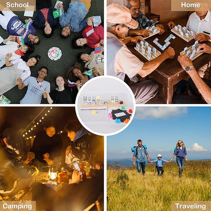 Smilejoy Mexican Train Dominoes Set with Colorful Dot- Double 12 Dominos Set for Adults-Classical Board Game for Elderly, 4 Wooden Rack,91 Tiles, 9 Plastic Trains, Octagon Hub (2-8 Player)