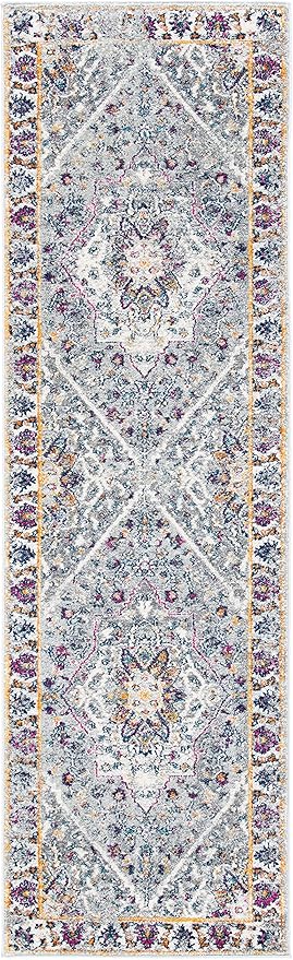 SAFAVIEH Evoke Collection 2'2" x 7' Grey/Grey EVK288F Oriental Medallion Distressed Non-Shedding Living Room Entryway Foyer Hallway Bedroom Runner Rug