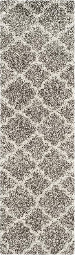 SAFAVIEH Hudson Shag Collection Runner Rug - 2'3" x 22', Grey & Ivory, Moroccan Trellis Design, Non-Shedding & Easy Care, 2-inch Thick Ideal for High Traffic Areas in Living Room, Bedroom (SGH282B)