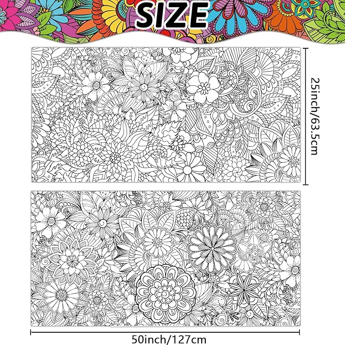 2Pack Jumbo Mandala Coloring Posters 50x30Inch Large Spring Mandala Flower Coloring Page Giant Mandala Coloring Tablecloth Wall Decor for Kids Teens Children Adults Art Craft Activity Party Supplies