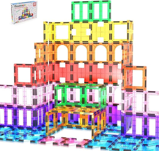 PicassoTiles Magnetic Blocks See-Through Shape STEM Toys for Boys and Girls Toddlers Ages 3+ Magnetic Building Block Tiles Educational Playset Compatible with Major Brand Magnet Tile -Starter Set PT42