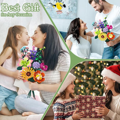 Flowers Bouquet Building Set, DIY Home Offic Botanical Bouquet Decoration Kit, Creative Gift for Women, Girls, Kids, Adults - Great for Birthdays, Christmas and More (861Pcs)