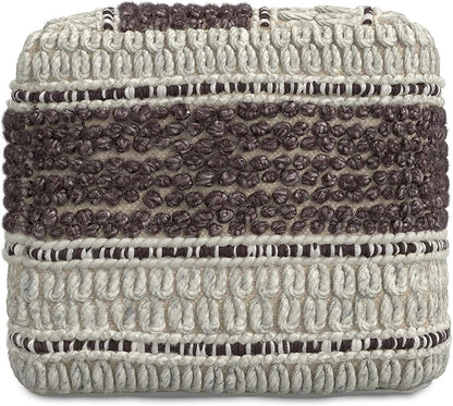 SIMPLIHOME Grady Contemporary Square Pouf in Magenta and Natural Handloom Woven, for The Living Room, Bedroom and Kids Room