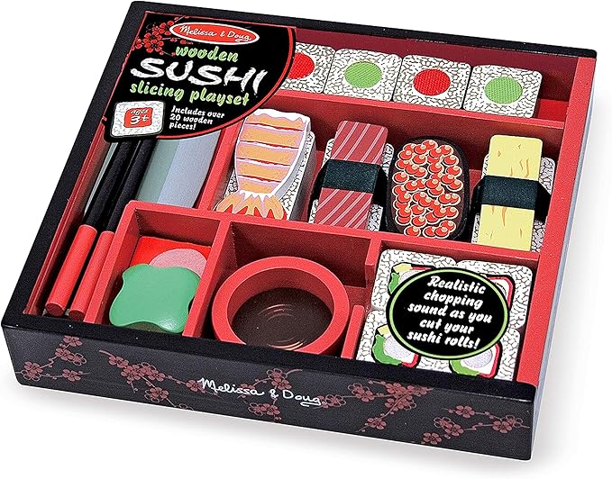 Melissa & Doug Sushi Slicing Play Food Set - Pretend Play Kitchen Toys, Wooden Sushi Food For Play, Pretend Sushi For Kids Ages 3+