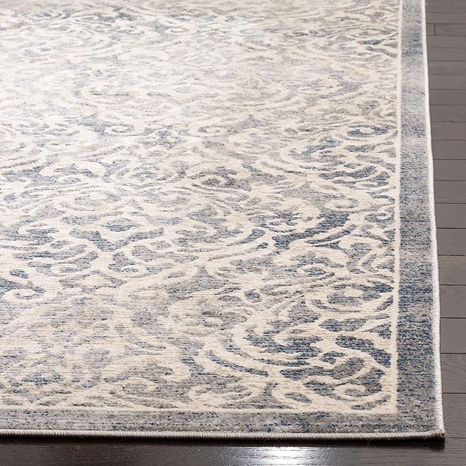 SAFAVIEH Brentwood Collection 2' x 12' Light Grey/Blue BNT810G Damask Non-Shedding Living Room Bedroom Runner Rug
