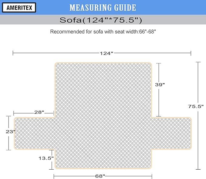 Ameritex Couch Sofa Slipcover 100% Waterproof Nonslip Quilted Furniture Protector Slipcover for Dogs, Children, Pets Sofa Slipcover Machine Washable (Light Grey, 68")