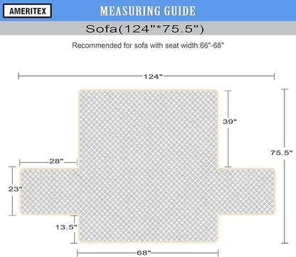 Ameritex Couch Sofa Slipcover 100% Waterproof Nonslip Quilted Furniture Protector Slipcover for Dogs, Children, Pets Sofa Slipcover Machine Washable (Light Grey, 68")