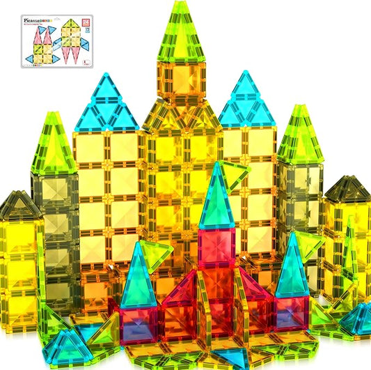 PicassoTiles Magnet Tile Building Blocks Mini Diamond Series Magnetized Toy Travel Size Compact Portable Magnetic Construction Block STEM Sensory Toy Early Education Learning Kids Ages 3+ PTM24
